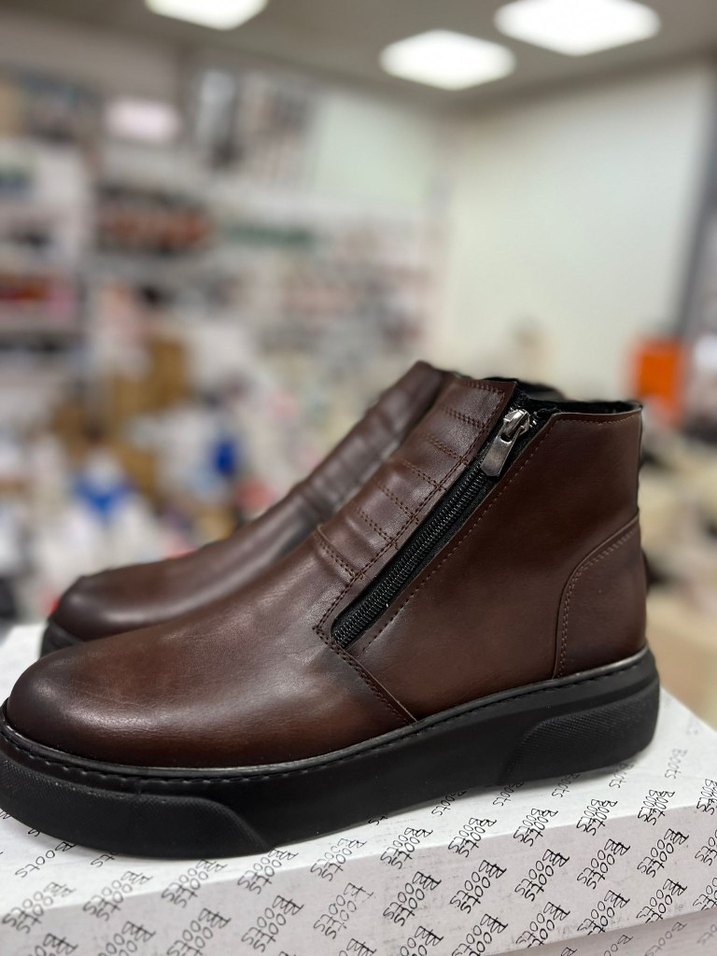 Kahverengi Deri Fermuarlı Erkek Bot - Görsel 2