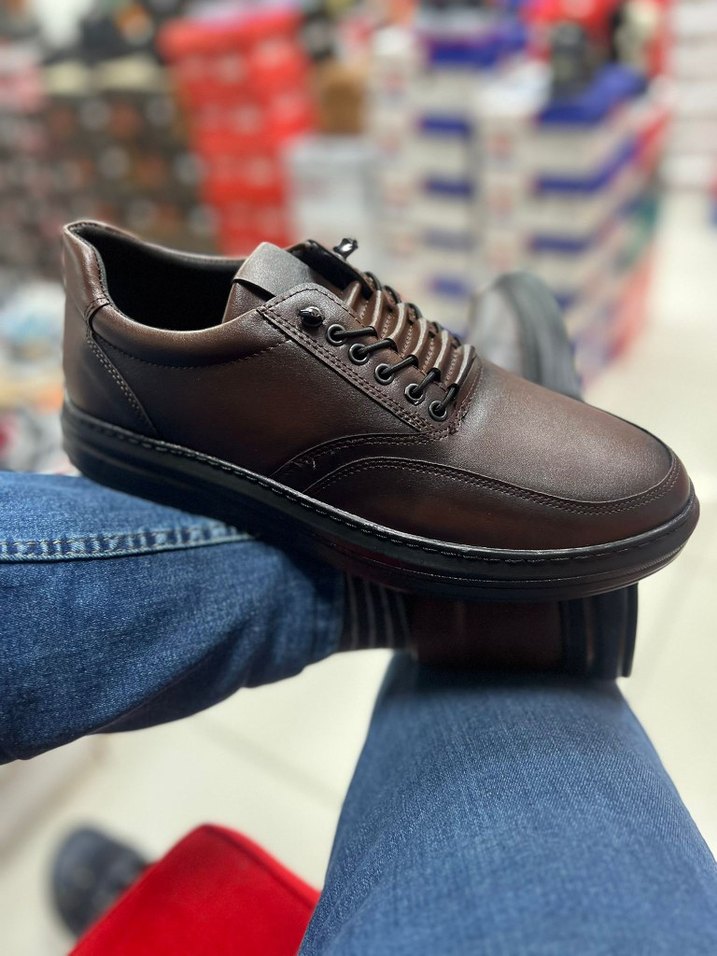 Deri Görünümlü Kahverengi Bağcıklı Erkek Ayakkabı - Görsel 3