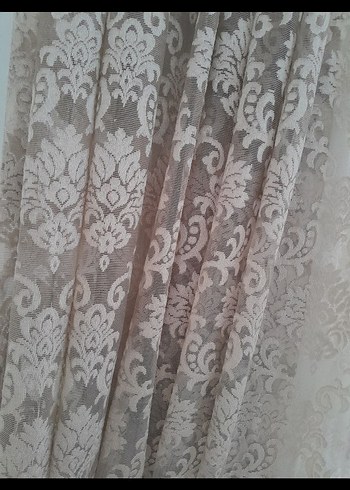 Bej Dantel Desenli Perde