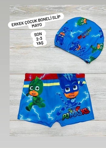 Erkek Çocuk Baskılı Mavi Mayo ve Bone