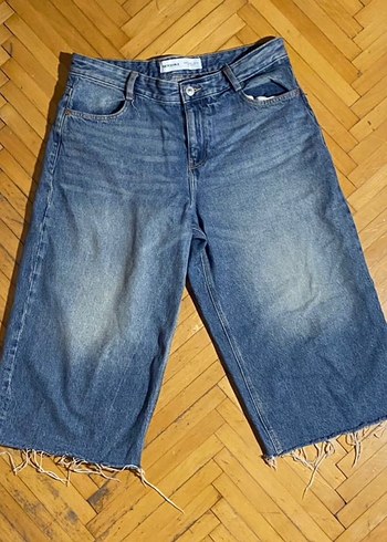 Bershka Mavi Yikamali Denim Bermuda Sort