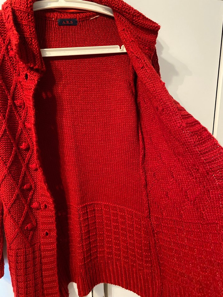 Kırmızı Örgü Kadın Hırka - Görsel 4