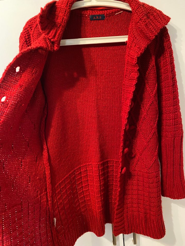Kırmızı Örgü Kadın Hırka - Görsel 3