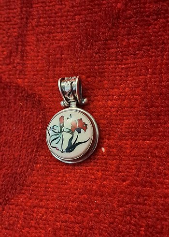 Diğer Üzeri el boyama çini 925 ayar gümüş kolye ucu