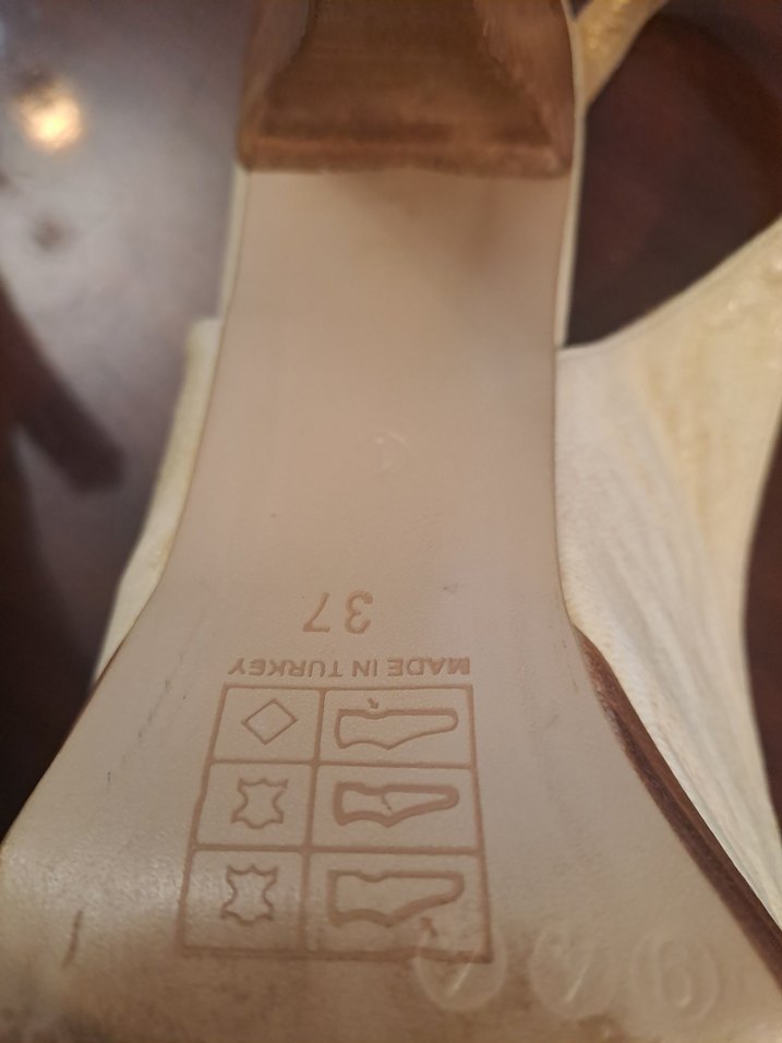 Bej Kadın Dolgu Topuklu Vintage deri Sandalet ayakkabı - Görsel 3