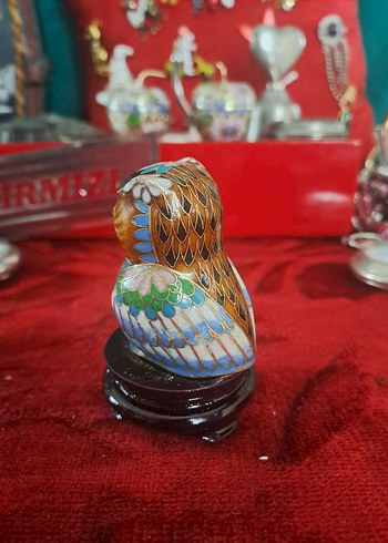 cloisonne Renkli Turkuaz Baykuş Figürin - Görsel 4