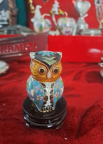 cloisonne Renkli Turkuaz Baykuş Figürin - Görsel 2