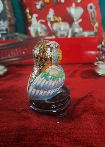cloisonne Renkli Turkuaz Baykuş Figürin - Görsel 3