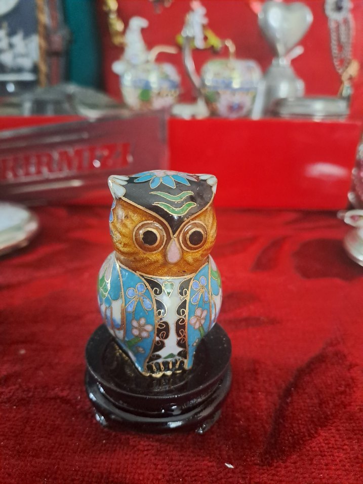 cloisonne Renkli Turkuaz Baykuş Figürin - Görsel 2