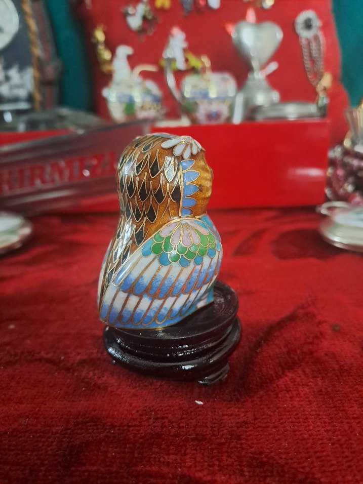 cloisonne Renkli Turkuaz Baykuş Figürin - Görsel 3