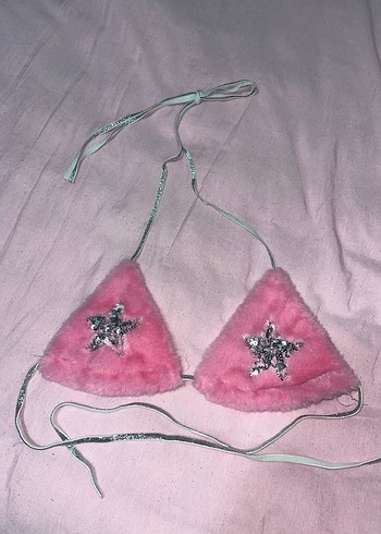Pembe Kürklü Nakışlı Bikini Üstü - Görsel 2