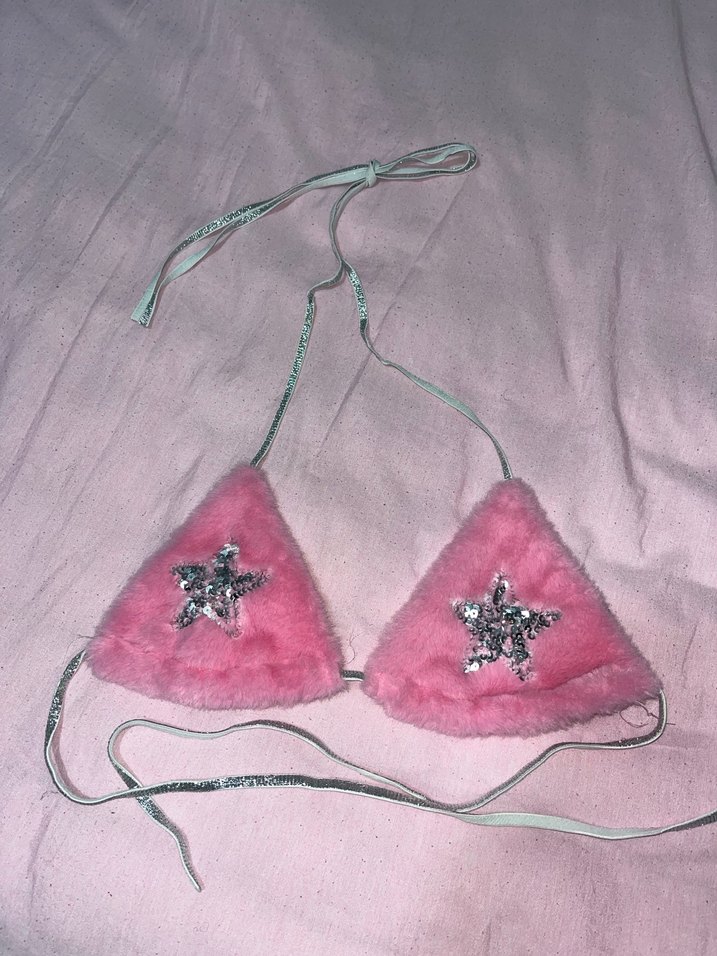 Pembe Kürklü Nakışlı Bikini Üstü - Görsel 2