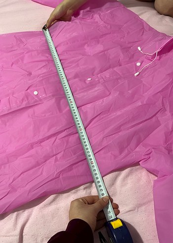 Pembe Kapüşonlu Uzun Kadın Yağmurluk - Görsel 6