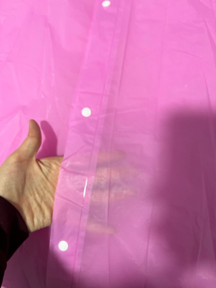 Pembe Kapüşonlu Uzun Kadın Yağmurluk - Görsel 3