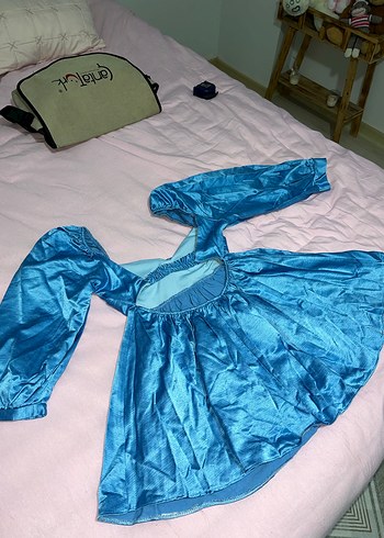 Mavi Mini Drapeli Saten Elbise - Görsel 5