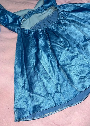 Mavi Mini Drapeli Saten Elbise - Görsel 4