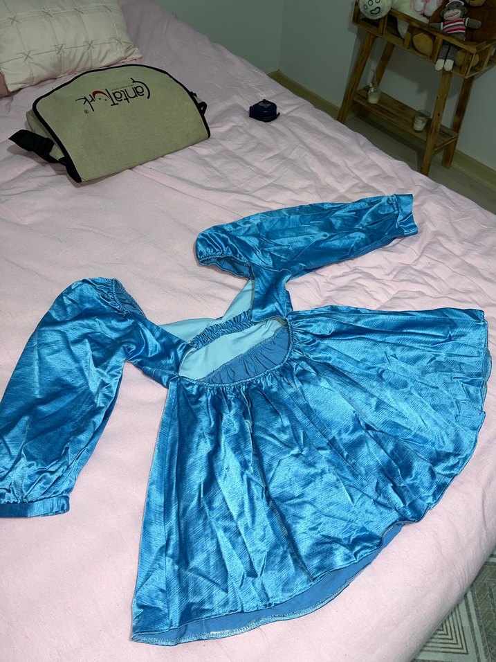 Mavi Mini Drapeli Saten Elbise - Görsel 5