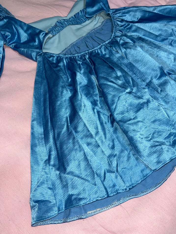 Mavi Mini Drapeli Saten Elbise - Görsel 4