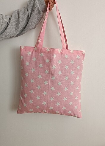 Pembe yıldız desenli kumaş çanta