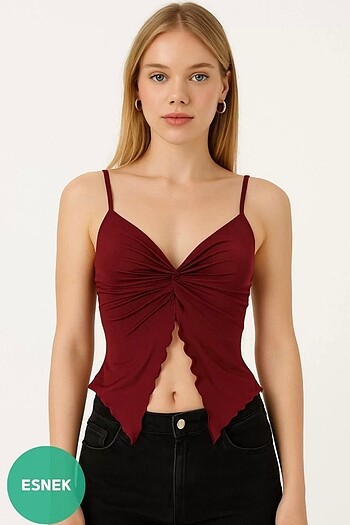Bordo askılı bluz