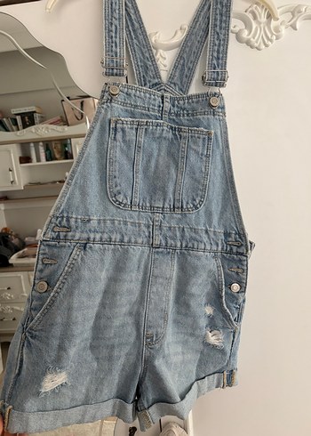 Bershka Mavi Denim Kısa Askılı Tulum