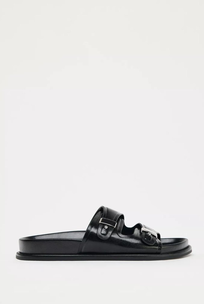 Zara Siyah Parlak Tokalı Suni Deri Kadın Terlik - Görsel 4