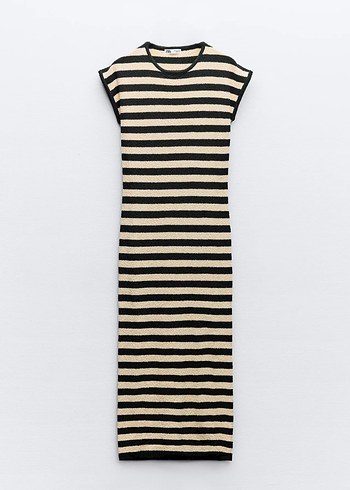 Zara Çizgili Triko Midi Elbise - Görsel 2