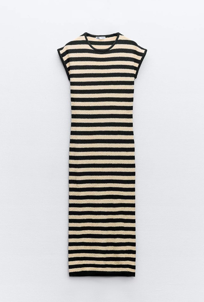 Zara Çizgili Triko Midi Elbise - Görsel 2