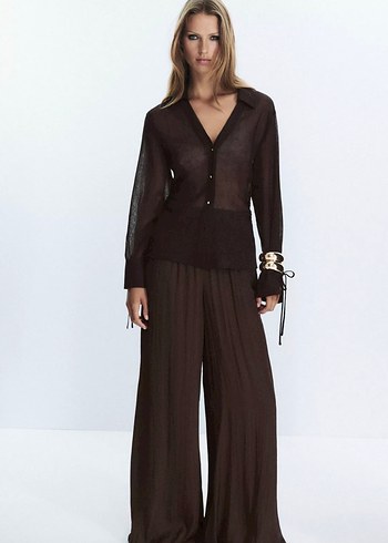 Zara Kahverengi Transparan Kadın Gömlek - Görsel 2