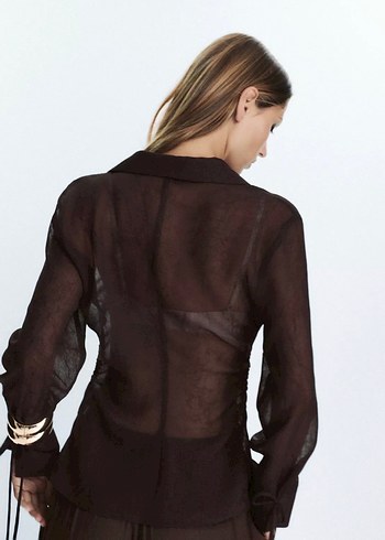 Zara Kahverengi Transparan Kadın Gömlek - Görsel 4