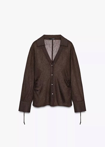 Zara Kahverengi Transparan Kadın Gömlek - Görsel 6