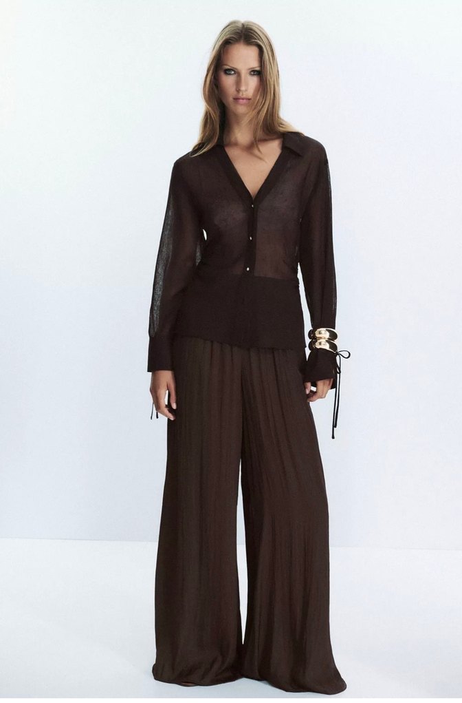 Zara Kahverengi Transparan Kadın Gömlek - Görsel 2