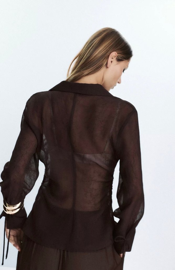 Zara Kahverengi Transparan Kadın Gömlek - Görsel 4