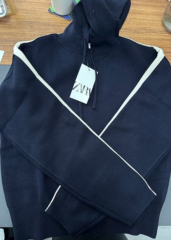 Zara Lacivert Kapüşonlu Triko Kadın Sweatshirt - Görsel 6