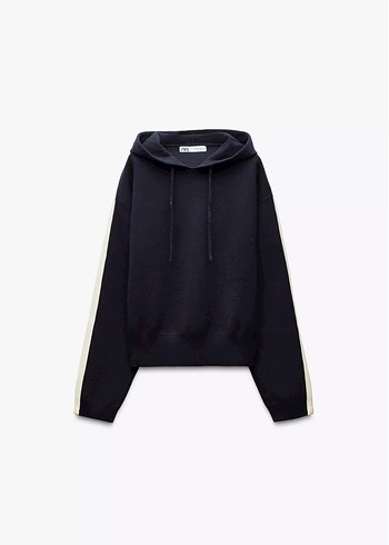 Zara Lacivert Kapüşonlu Triko Kadın Sweatshirt - Görsel 4