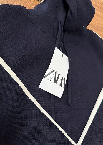 Zara Lacivert Kapüşonlu Triko Kadın Sweatshirt - Görsel 7