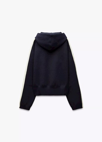 Zara Lacivert Kapüşonlu Triko Kadın Sweatshirt - Görsel 3