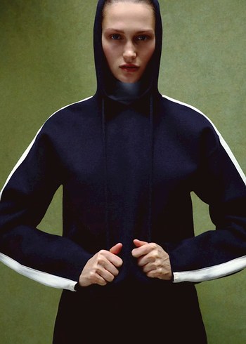 Zara Lacivert Kapüşonlu Triko Kadın Sweatshirt - Görsel 5