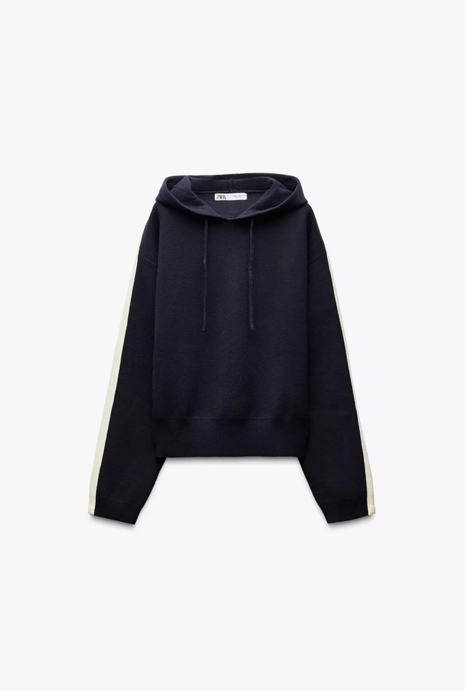 Zara Lacivert Kapüşonlu Triko Kadın Sweatshirt - Görsel 4