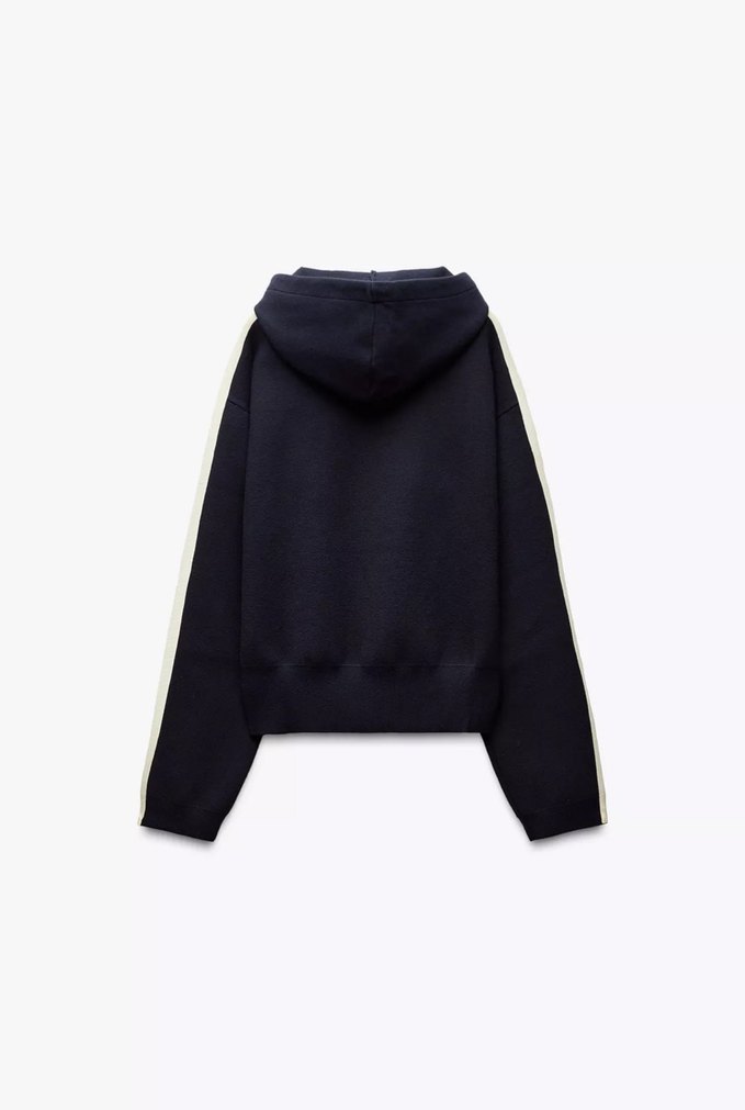 Zara Lacivert Kapüşonlu Triko Kadın Sweatshirt - Görsel 3
