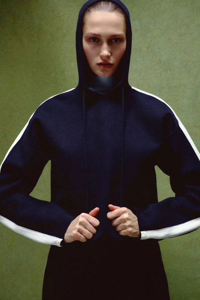 Zara Lacivert Kapüşonlu Triko Kadın Sweatshirt - Görsel 5