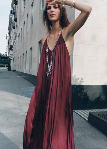 Zara Uzun Saten Yüzeyli ZW Collection Elbise - Görsel 6