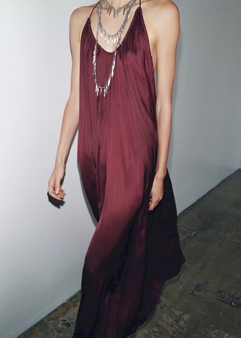 Zara Uzun Saten Yüzeyli ZW Collection Elbise - Görsel 11