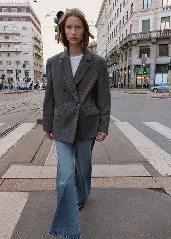 Zara Gri Kruvaze Blazer Ceket - Görsel 6