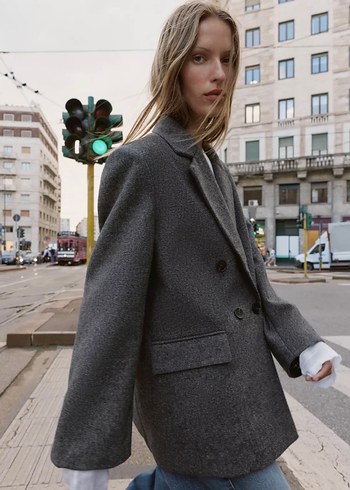 Zara Gri Kruvaze Blazer Ceket - Görsel 8