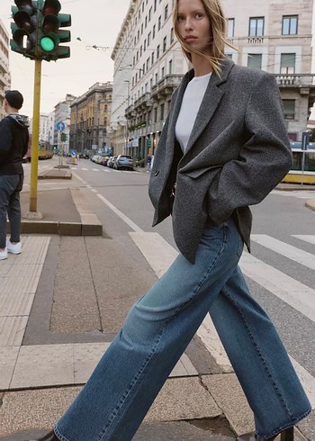 Zara Gri Kruvaze Blazer Ceket - Görsel 5