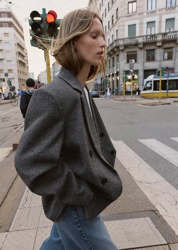 Zara Gri Kruvaze Blazer Ceket - Görsel 7