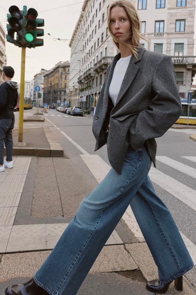 Zara Gri Kruvaze Blazer Ceket - Görsel 5