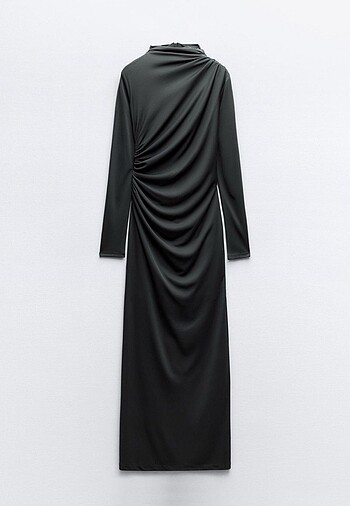 Zara Zara drape detaylı midi elbise koyu yeşil