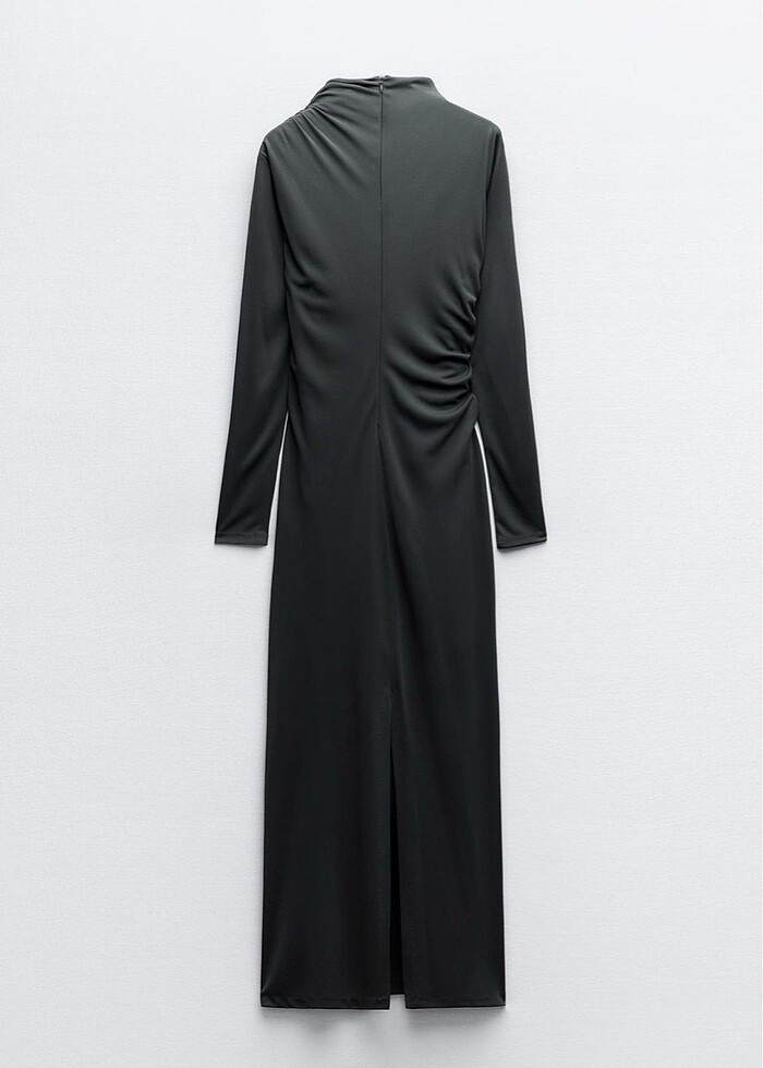 Zara drape detaylı midi elbise koyu yeşil - Görsel 3